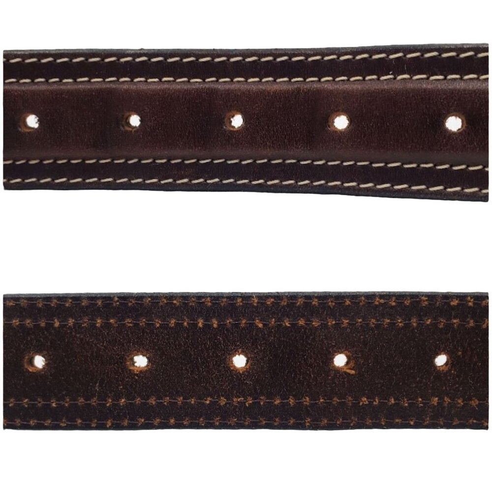 Eddie Bauer Men's Size 48 Brown Leather Stitched Belt England Designer - Picture 2 of 12